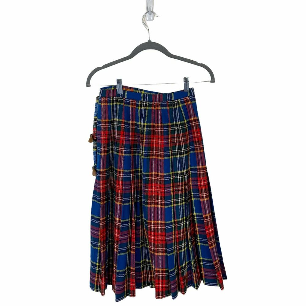 Scottish Tartan Skirt Size XS Kilt Retro Vintage Aston Women Wool Red Black Blue